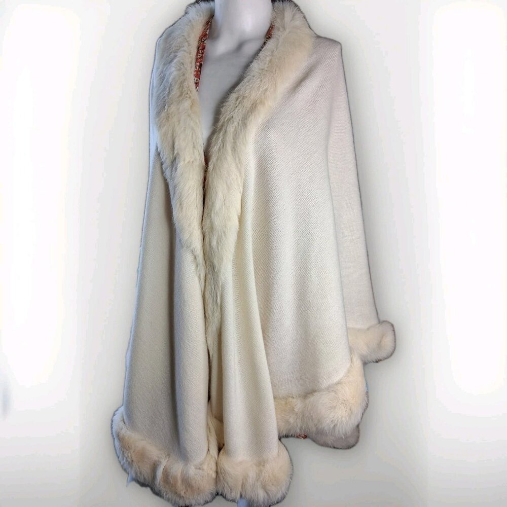 Venera Vintage Wool Silk Rabbit Cape Luxurious, One Size